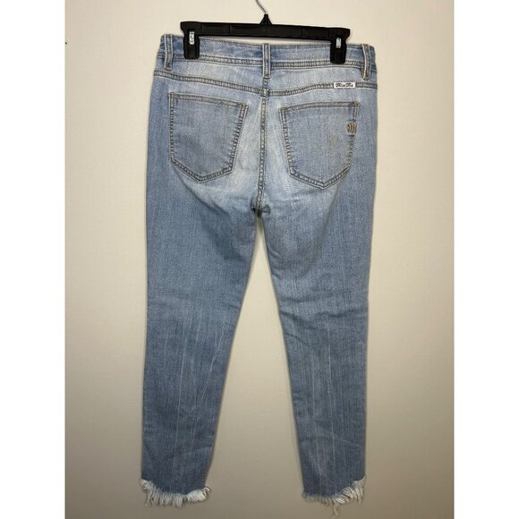 Miss me skinny Jeans raw hem light wash button fly Women's size 28 distressed - Picture 3 of 13